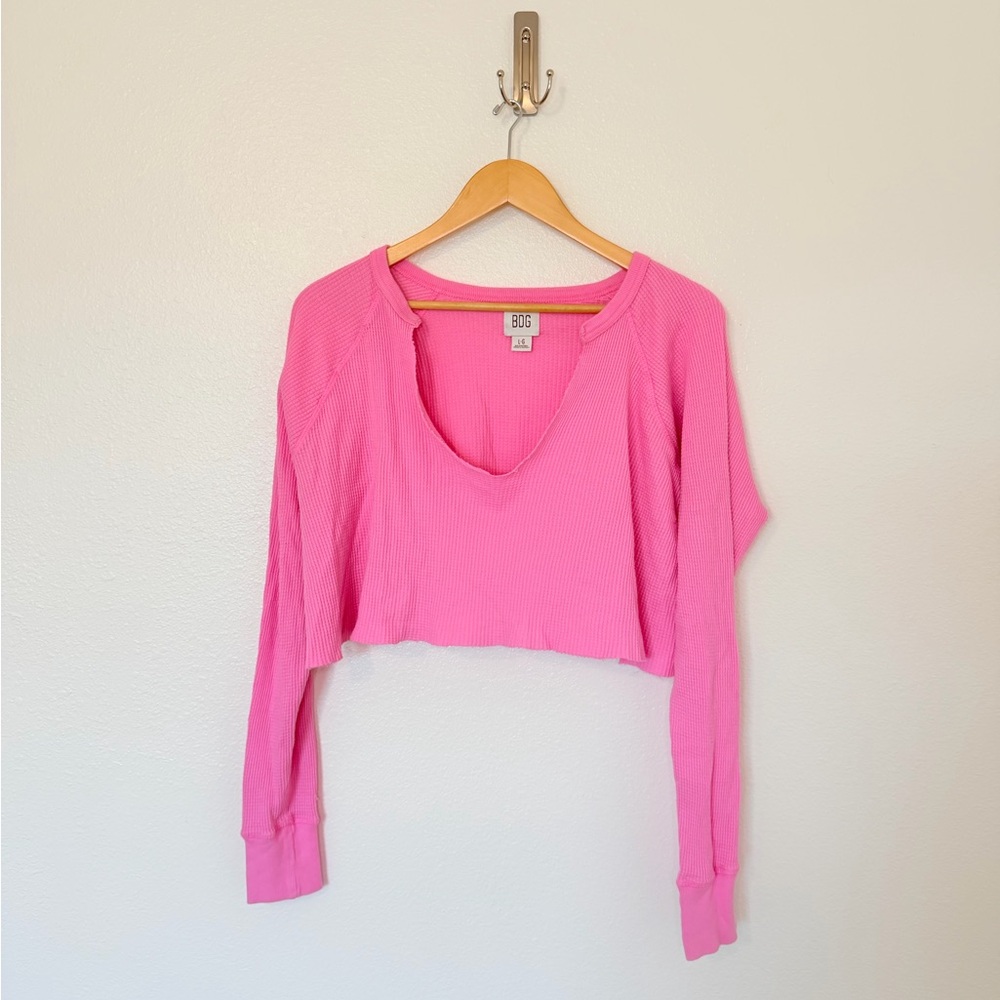 BDG Urban Outfitters Pink Cropped Thermal Long-Sleeve Top